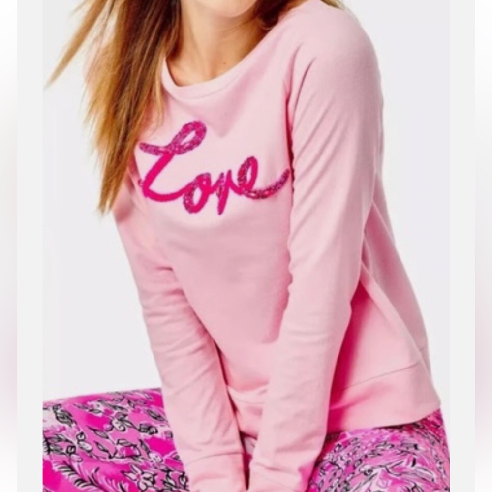 🌟LILLY PULITZER🌟 RAMI SWEATSHIRT LOVE BREAST CANCER PINK BLOSSOM SZ M